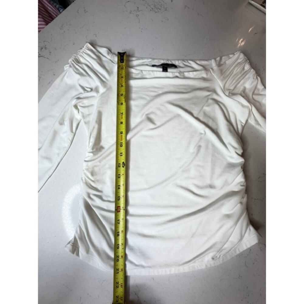 WHBM White House Black Market Cream Ruched Boat Neck Top L Soft Stretch - Picture 8 of 10